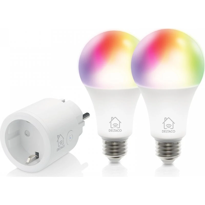 DELTACO Smart Home Starterkit – 2x RGB E27 + Smart Plug