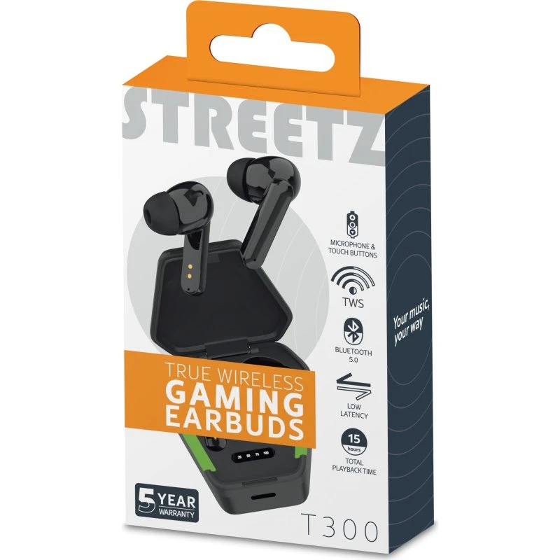 Streetz TWS Gaming in-ear trådløse høretelefoner - Mat sort