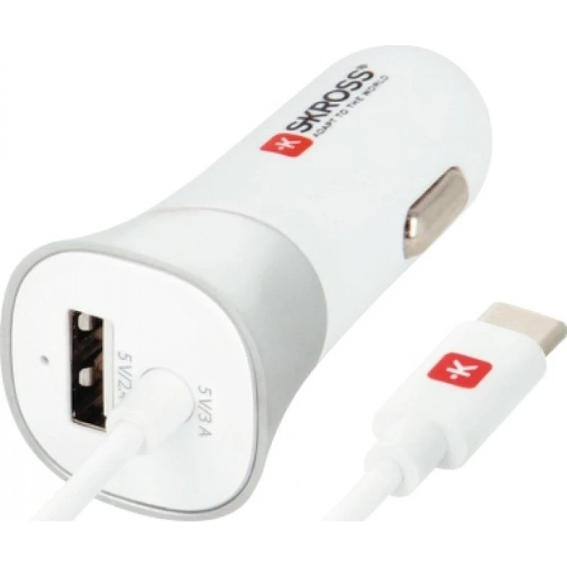 SKROSS USB-biloplader med Type-C kabel (USB 2.0)