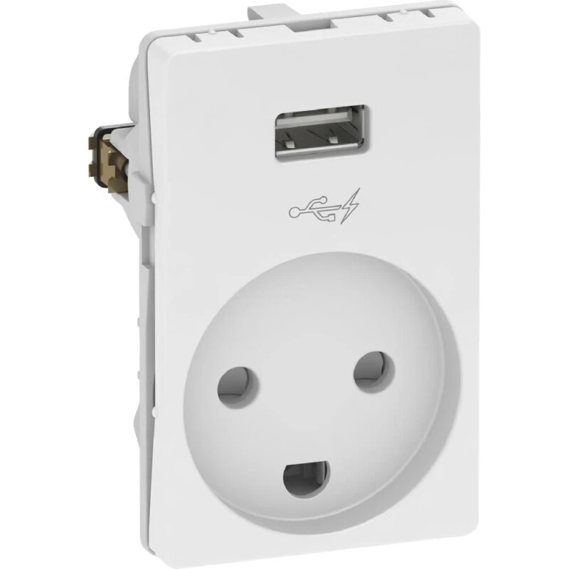 Fuga stikkontakt m/USB og jord 1,5 modul hvid
