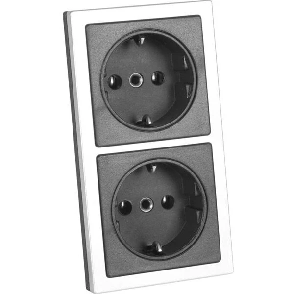 Dobbelt indbygningsstikdåse 230 V med jord, sort/krom