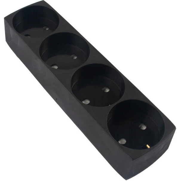 Elworks stikdåse 4 udtag med jord – sort (uden ledning)