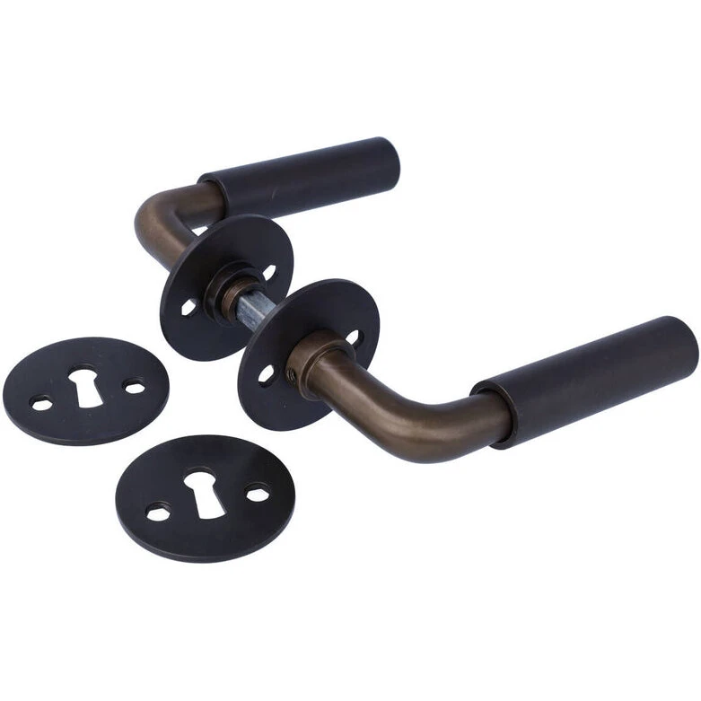 Funkis Espergærde dørhåndtag bruneret messing med roset & nøgleskilt