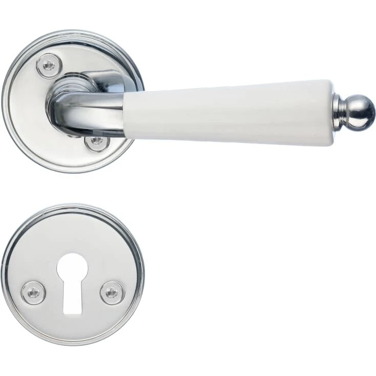 Beslagsboden Basic Romantic dørhåndtag poleret krom/hvidt 98 mm