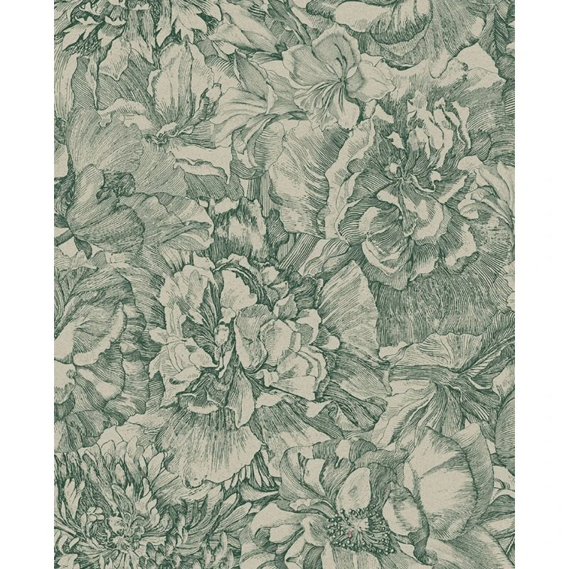 Eijffinger Museum 307346 – Flower Sketch creme/grøn 0,52x10 m