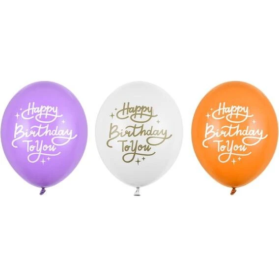 Happy Birthday 50 stk. fødselsdagsballoner 30 cm – hvid, mandarin, lavendel
