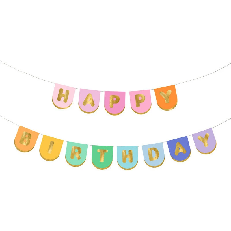 Happy Birthday-banner 213 cm farverig papir, genanvendelig