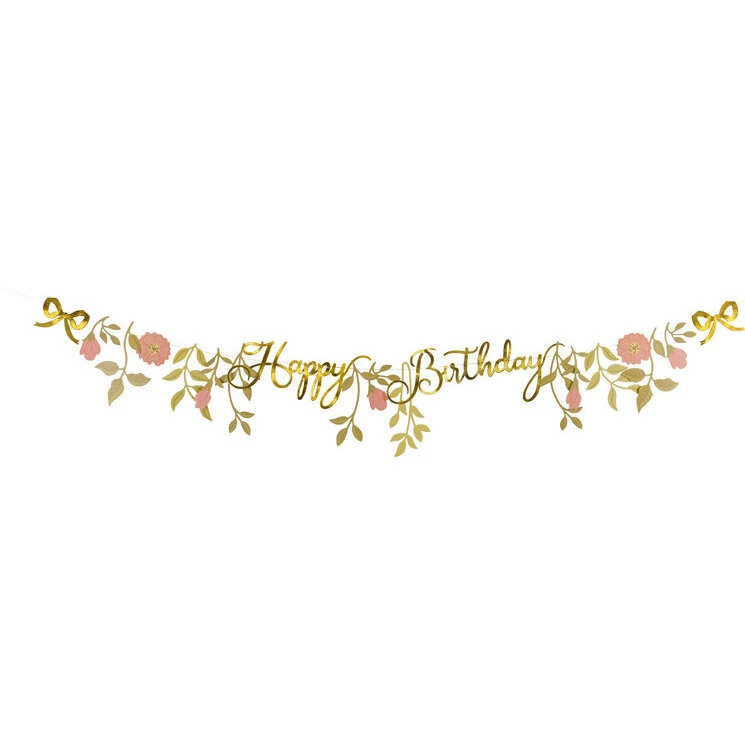 Happy Birthday Guirlande Blomster Pink/Guld 1,3 m