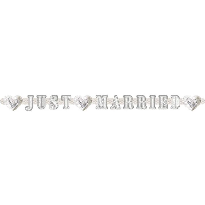 Just Married kartonbanner 20x215 cm – lyse farver