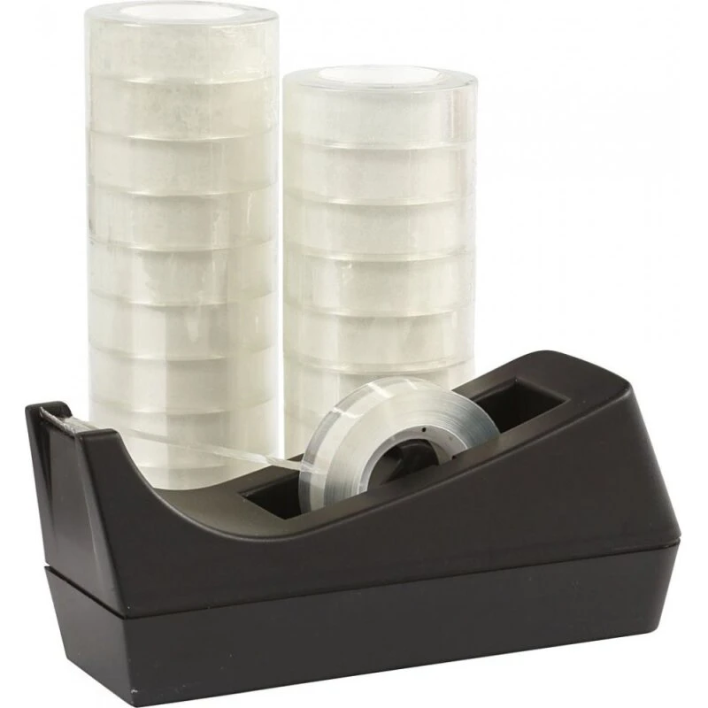 Borddispenser med 20 ruller klar tape, 15 mm