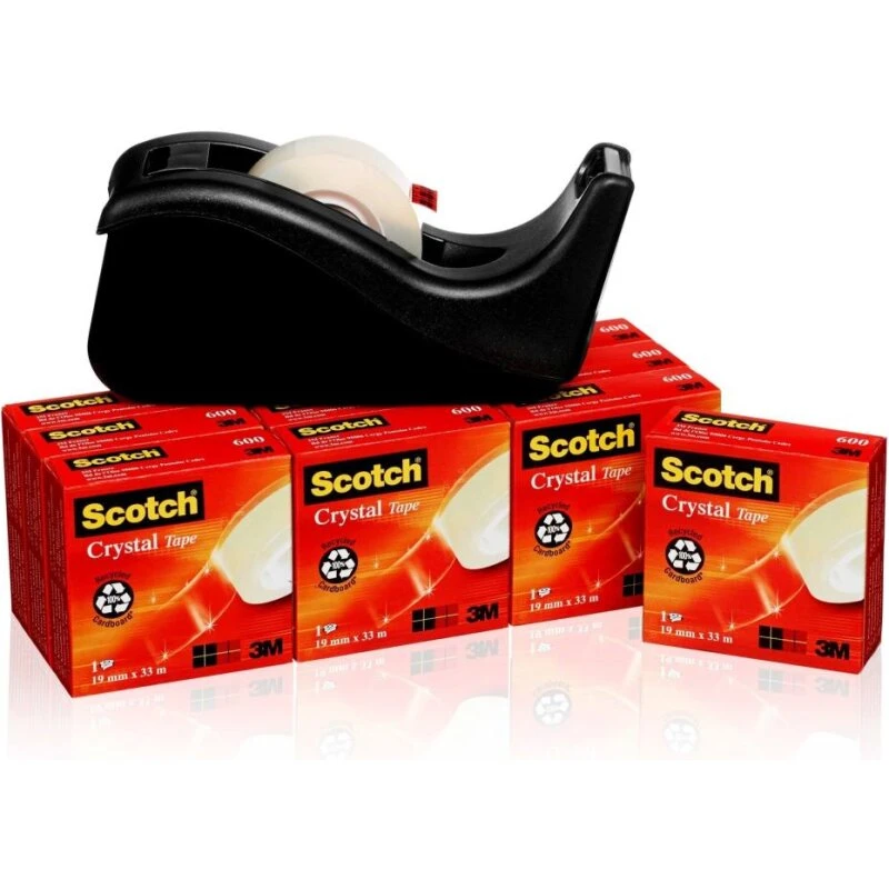 3M Scotch C60 borddispenser sort + 10x Scotch Crystal 19 mm x 33 m