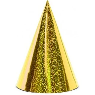 Partyhatte holografisk guld, 6 stk.
