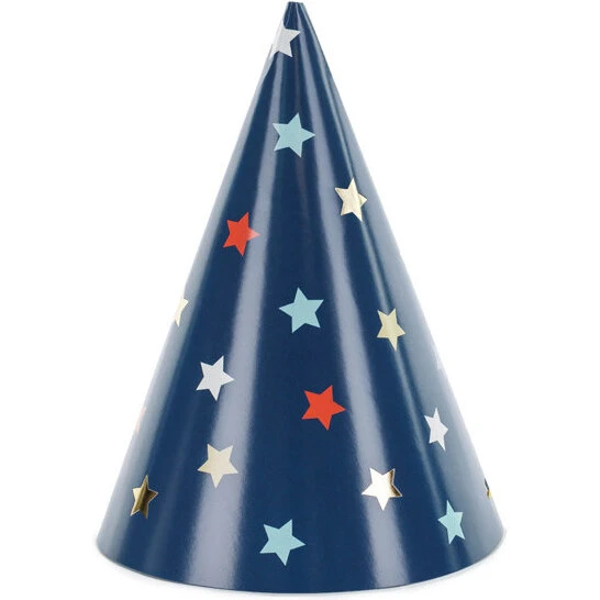 Festhatte 6 stk. – Marineblå med stjernemønster, 16 cm