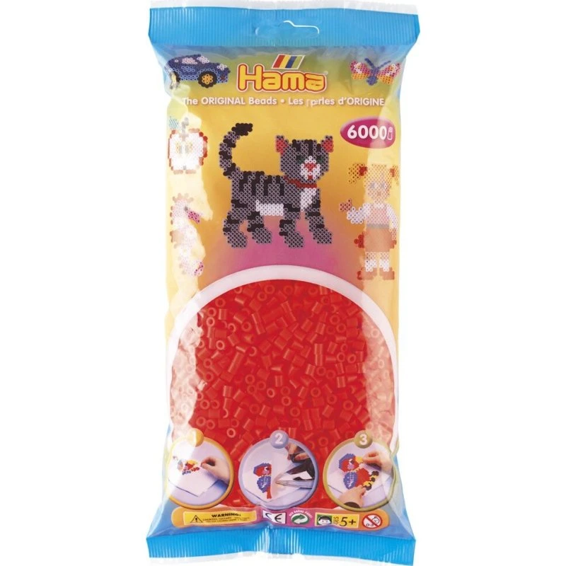 Hama Midi Perler 6000 stk – Neon Rød