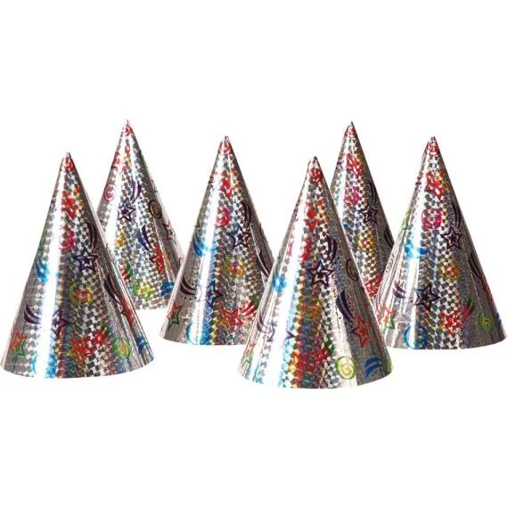 Holografiske festhatte sølv – 6 stk, ca. 24 cm