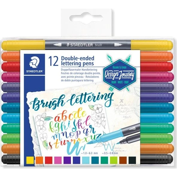 Staedtler Brush Letter Duo – 12 dobbeltsidede tuscher