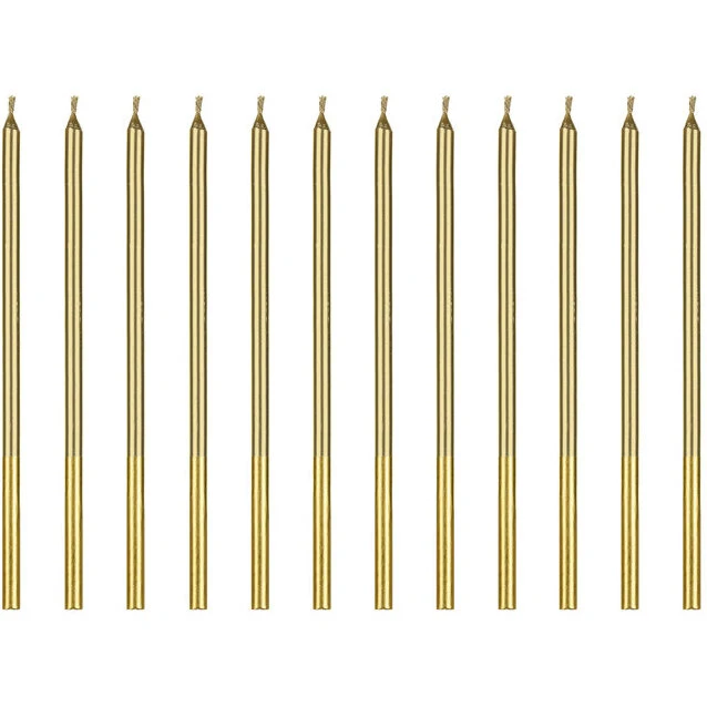 Fødselsdagslys Guld 14 cm, 12 stk.