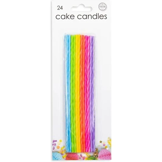 Multifarvede ekstra lange kagelys 24 stk, supertynde 165 mm