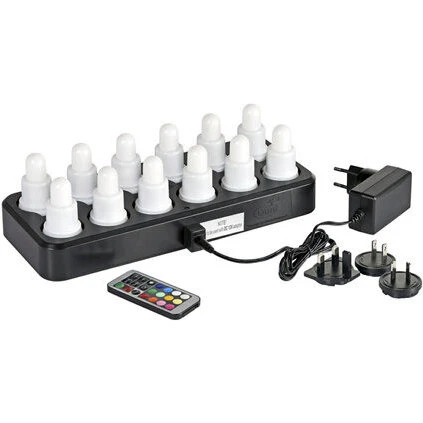 Duni LED-lys multi-farve genopladelig B40×H70 mm m/fjernbetjening (12 stk)