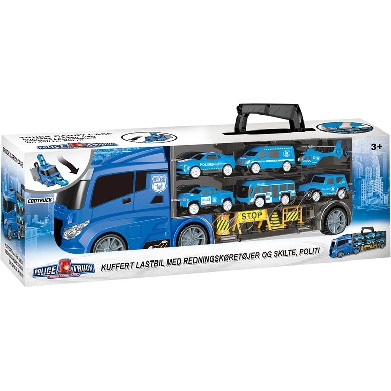 Legetøjslastbil med politi- og redningskøretøjer 1:24