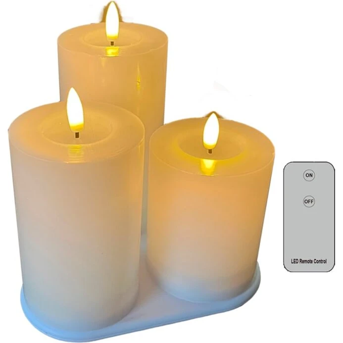 Veli Line genopladelige LED bloklys 3-pak, hvid Ø7,5x10/12,5/15 cm