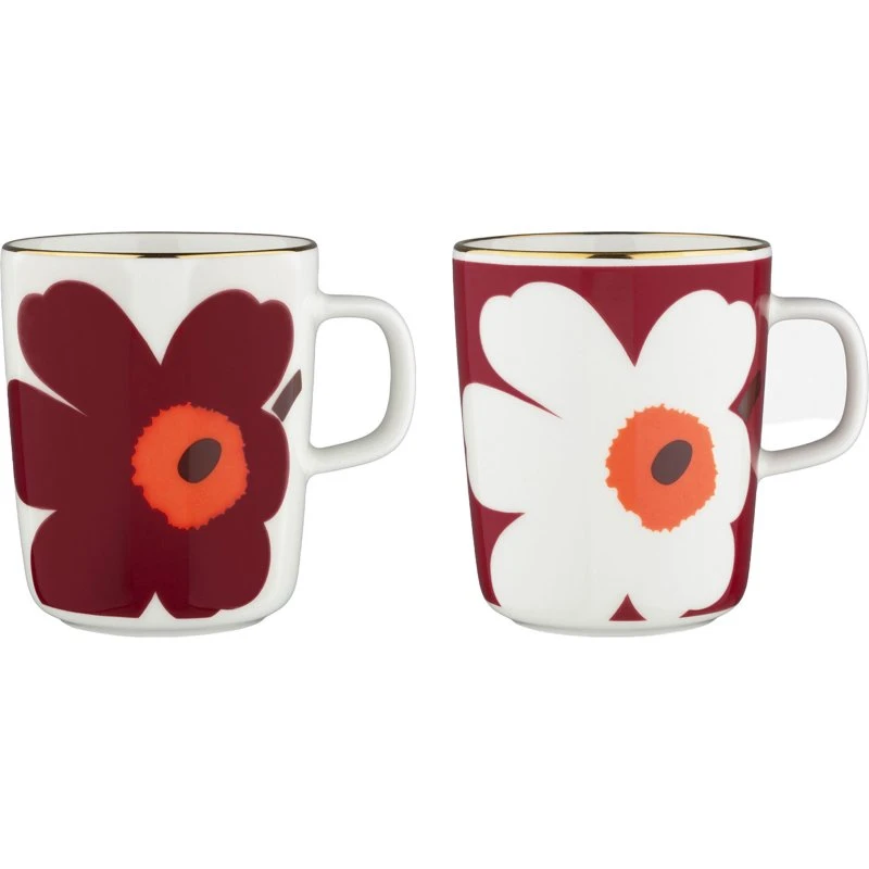 Marimekko Juhla Unikko krus 2x2,5 dl – hvid/vinrød