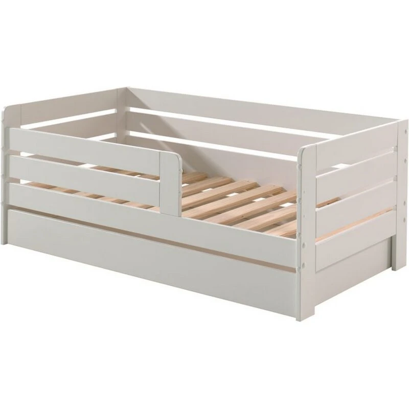 TODDLER Juniorseng 70x140 cm med rækværk og skuffe, hvid