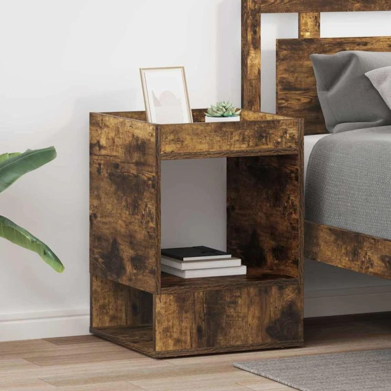 Endeborde 2 stk – Røget eg 40x40x56 cm (konstrueret træ)