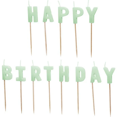 Fødselsdagslys 13 stk. lysegrøn 'Happy Birthday' (2,5 cm)