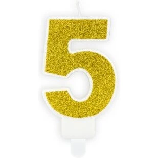 Fødselsdagslys nr. 5 - Guld glitter 7 cm