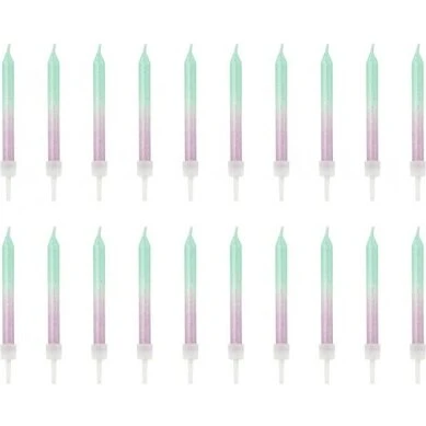 Ombre fødselsdagslys 20 stk. Mintgrøn–Pink 6 cm