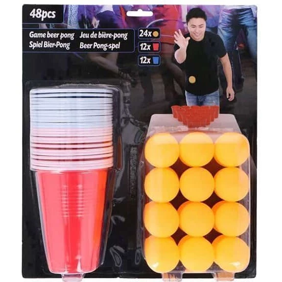 Beer Pong 48 dele – 24 kopper (500 ml) & 24 bolde, 2 farver