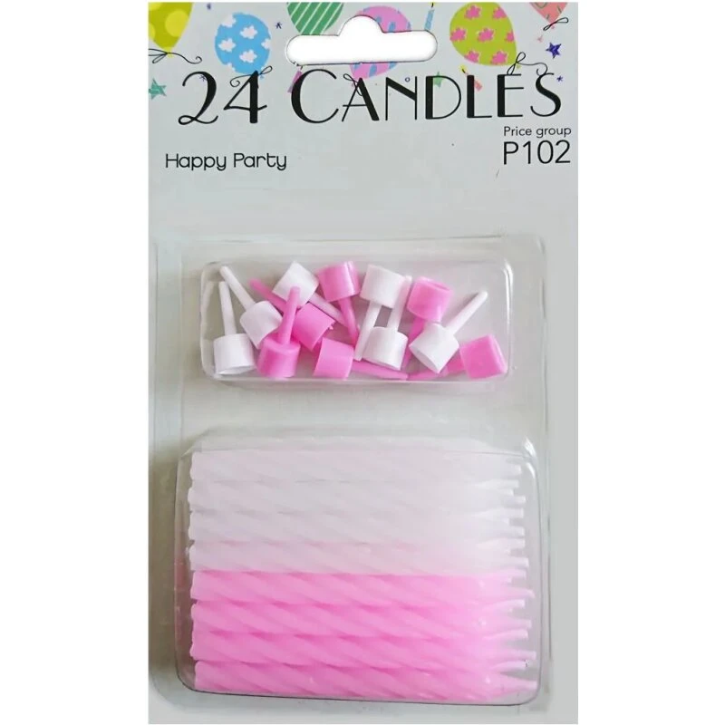 Kagelys 24 stk. hvid/lyserød 6 cm med holdere