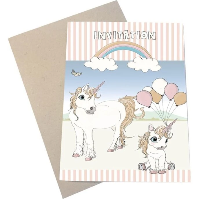 Mouse & Pen Fødselsdagsinvitationer - Enhjørning, 6 stk (A6)