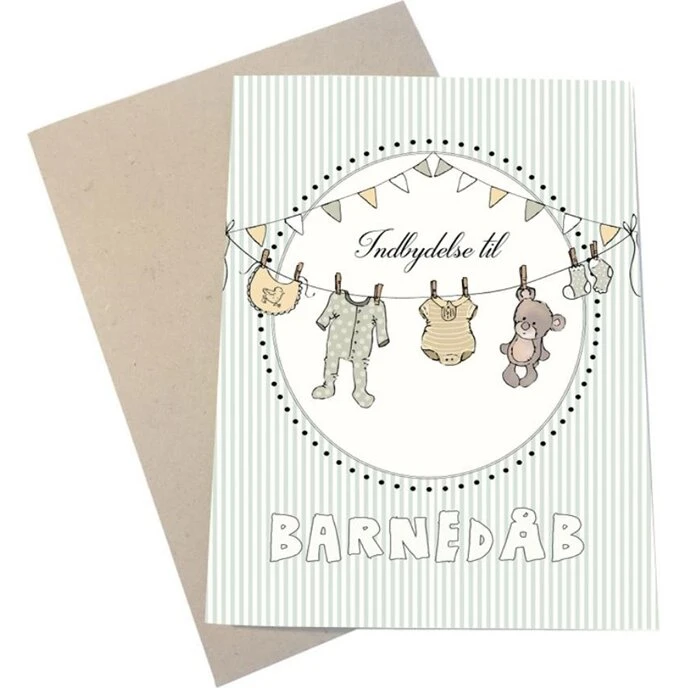 Mouse & Pen Barnedåbsinvitationer 6 stk. – Tørresnor A6