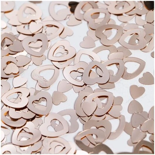 Rosa guld hjertekonfetti med hul 14 g (ca. 1 cm)