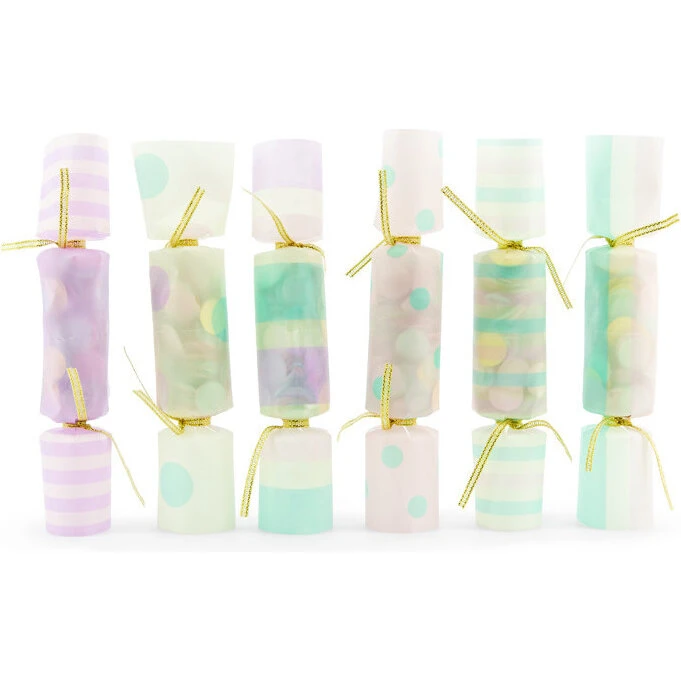 6 stk. Konfetti-knallerter i pastelfarver