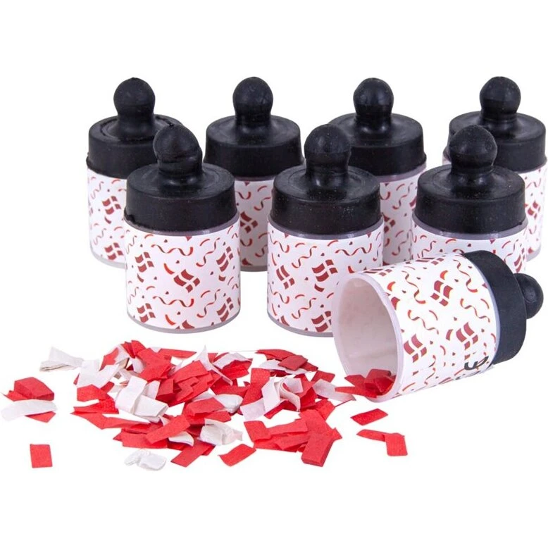 Dannebrog Party Poppers 8 stk – Rød/Hvid konfetti