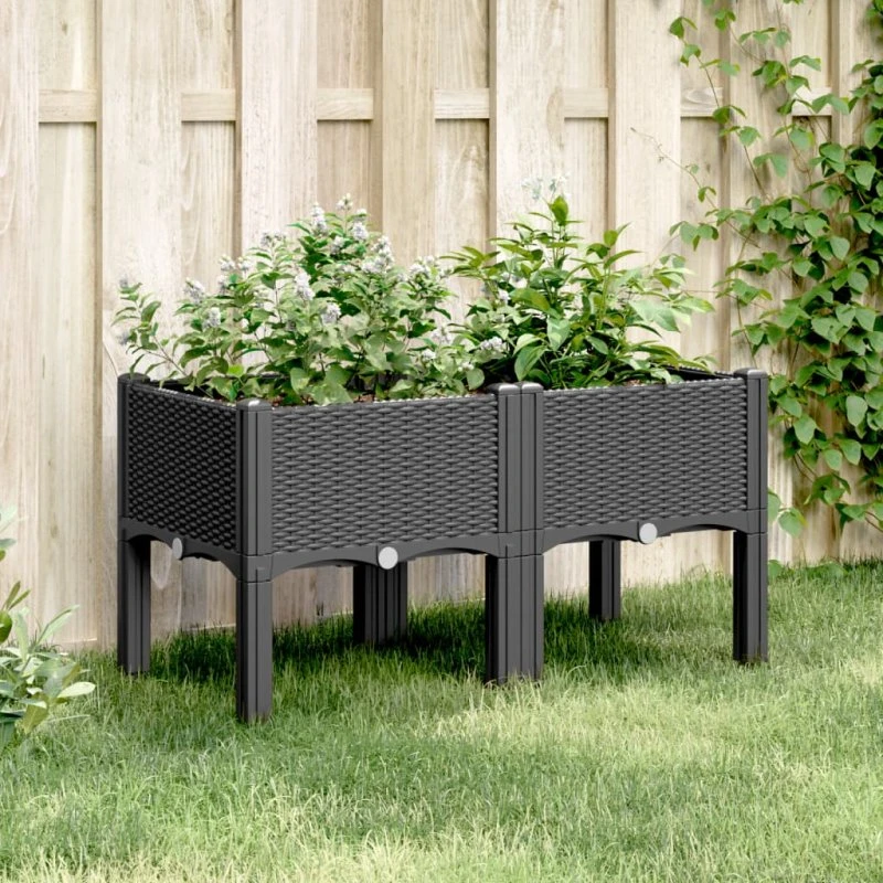 Plantekasse med ben 80x40x42 cm, sort (PP, rattanlook)