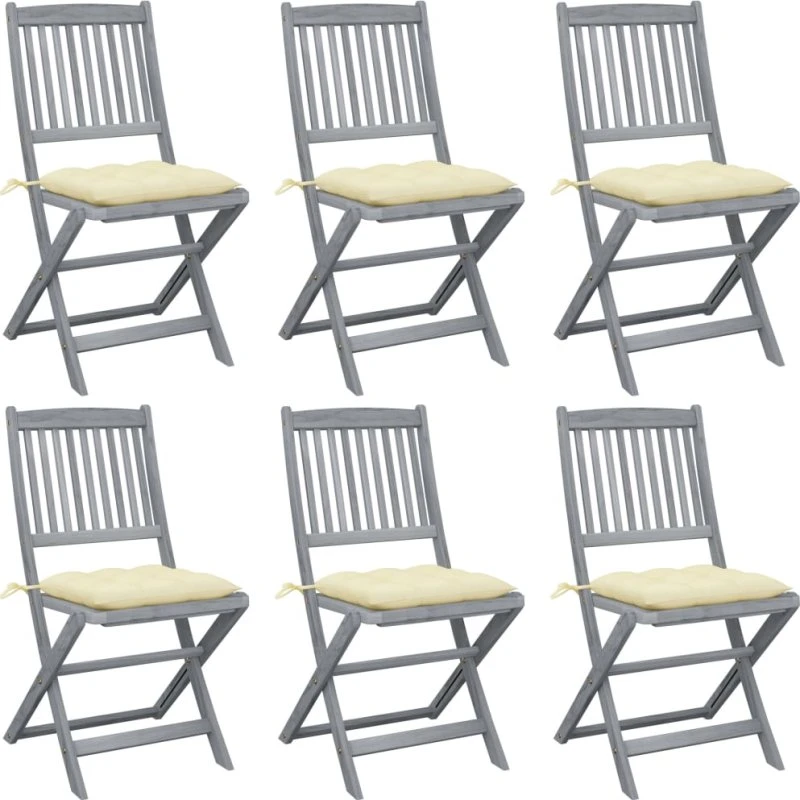 Foldbare havestole 6 stk. i massiv akacietræ med hynder