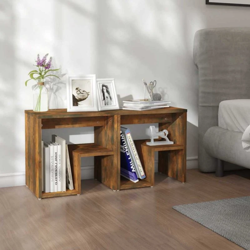 Sengeborde 2 stk. 40x30x40 cm - konstrueret træ, røget egetræ