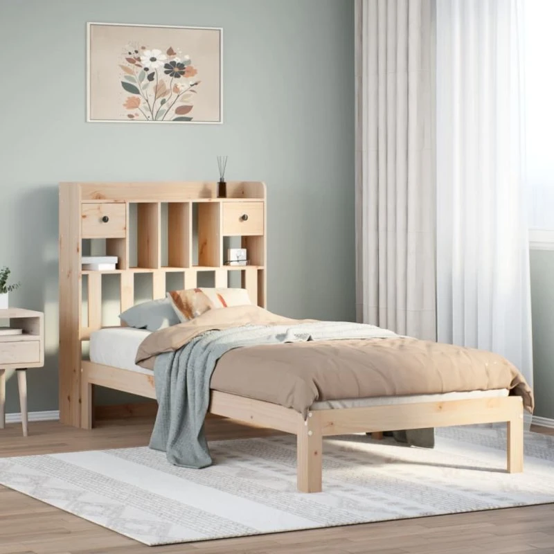Seng med reol i massivt fyrretræ 90x200 cm (uden madras)