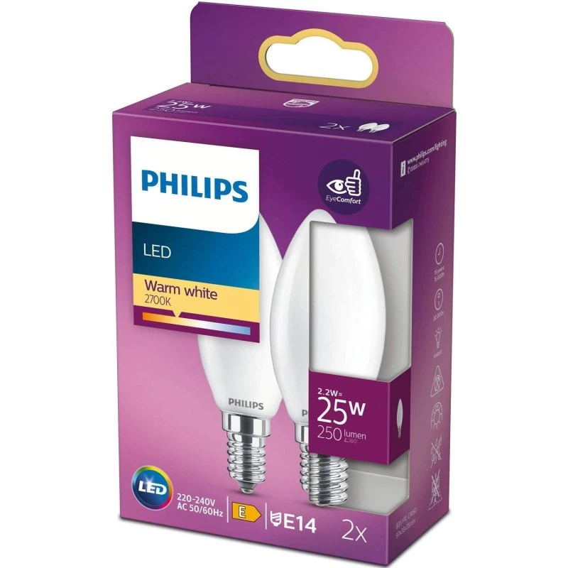 Philips 2-pak LED E14 Kronelys 25W (250 lm) varm hvid