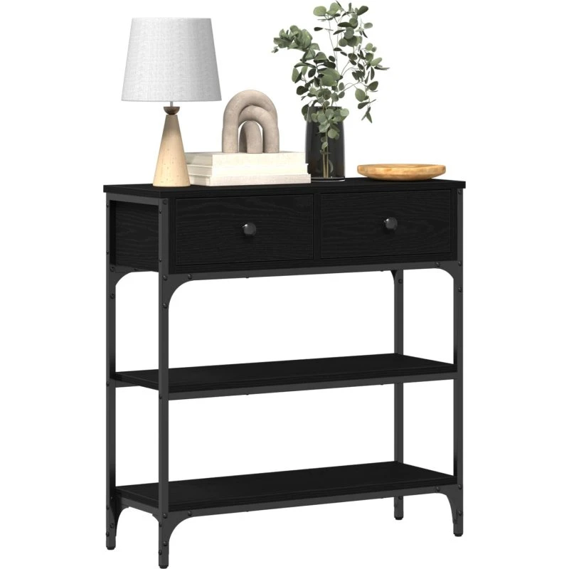 Konsolbord Sort Eg 72,5x25x75 cm – Industriel med skuffe