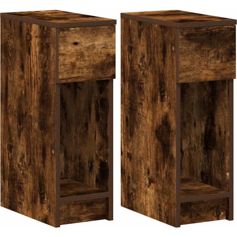 Sengeborde med skuffe 2 stk, røget egetræ 20x36x60 cm