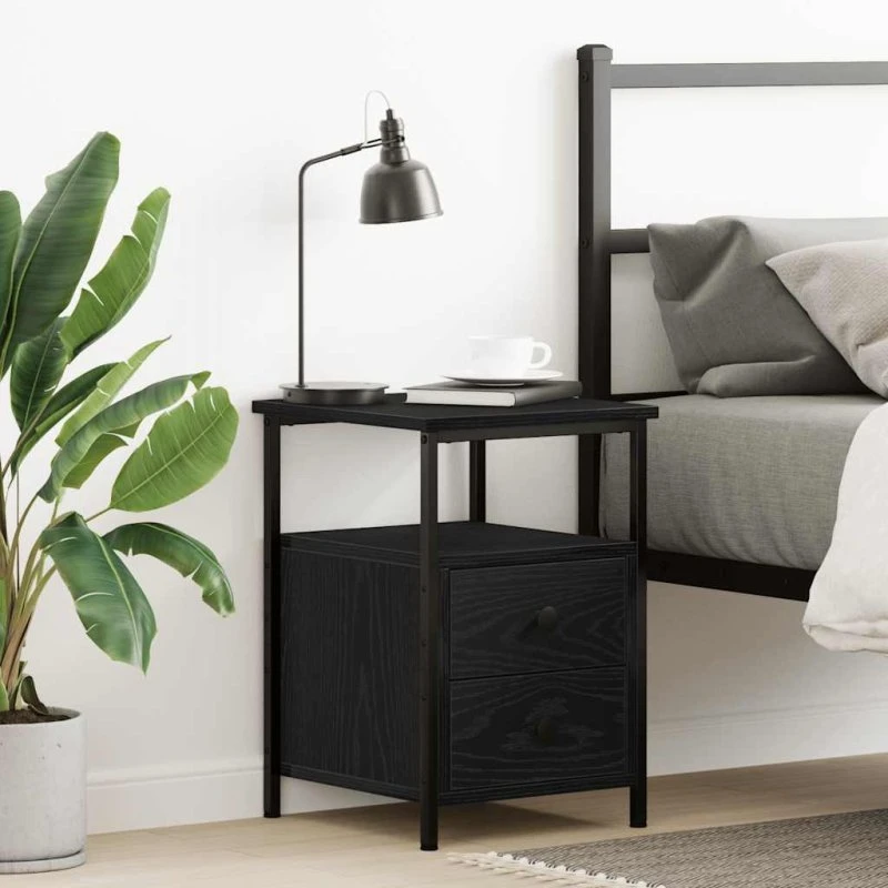 Sengebord i konstrueret træ 34x35,5x50 cm - sort egetræsfarve