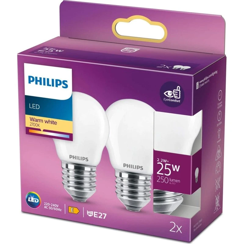 Philips LED Classic Krone P45 E27 2-pak 2700K 2,2W