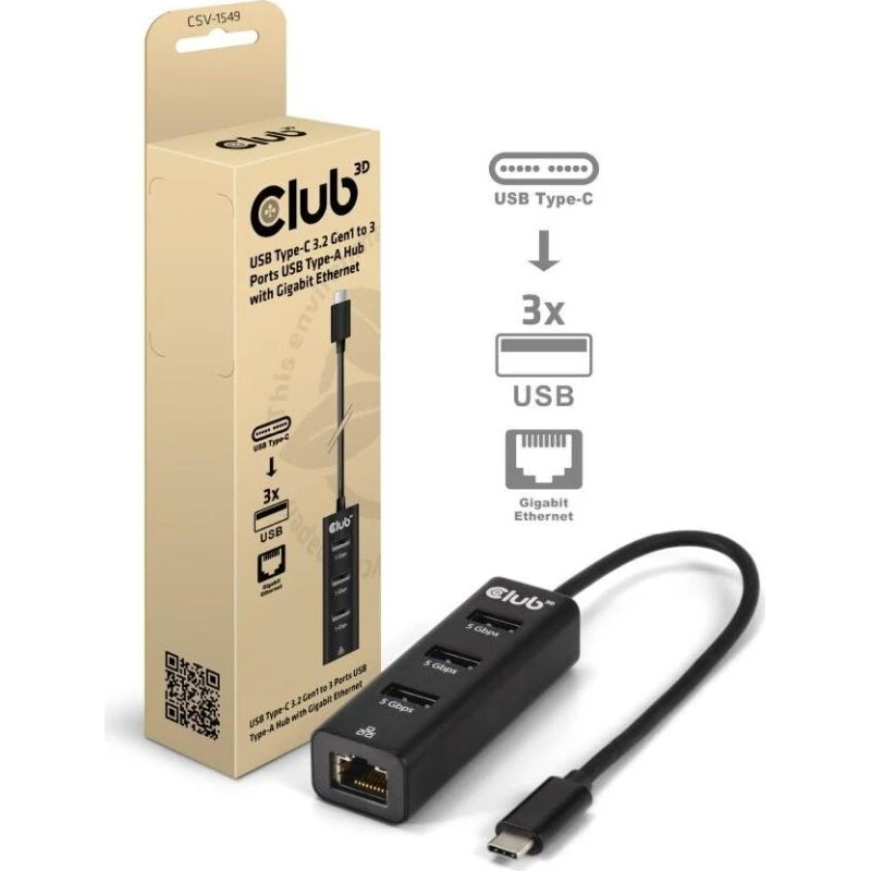 Club 3D USB-C Hub CSV-1549 – 3x USB-A + Gigabit Ethernet
