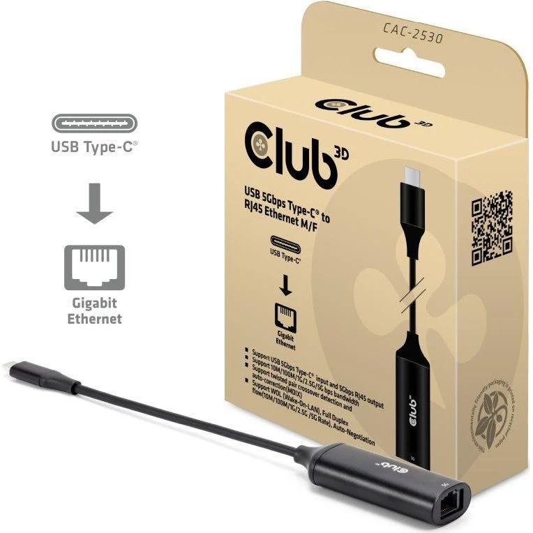 Club 3D USB-C til RJ45 netværksadapter 5Gbps (24,5 cm)