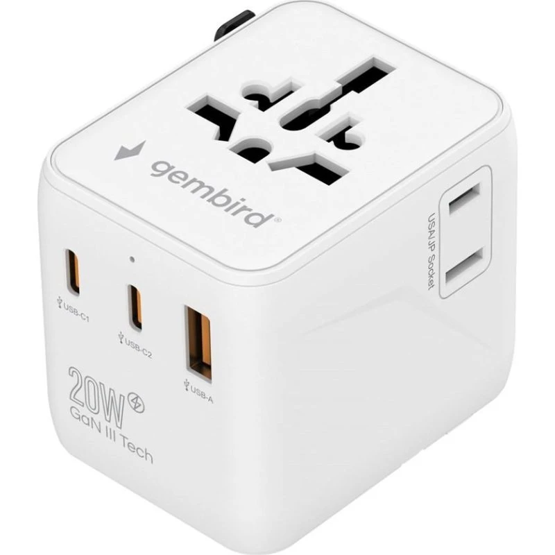 Gembird Universal rejseadapter 20W GaN med USB-C PD